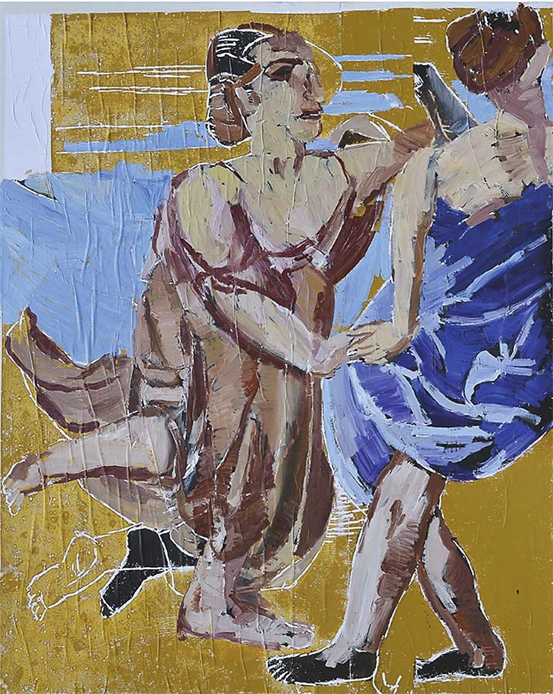 «Tanz des Lebens», Bild 2, 2019, Linoldruck übermalt auf Leinwand, 190 x 190 cm